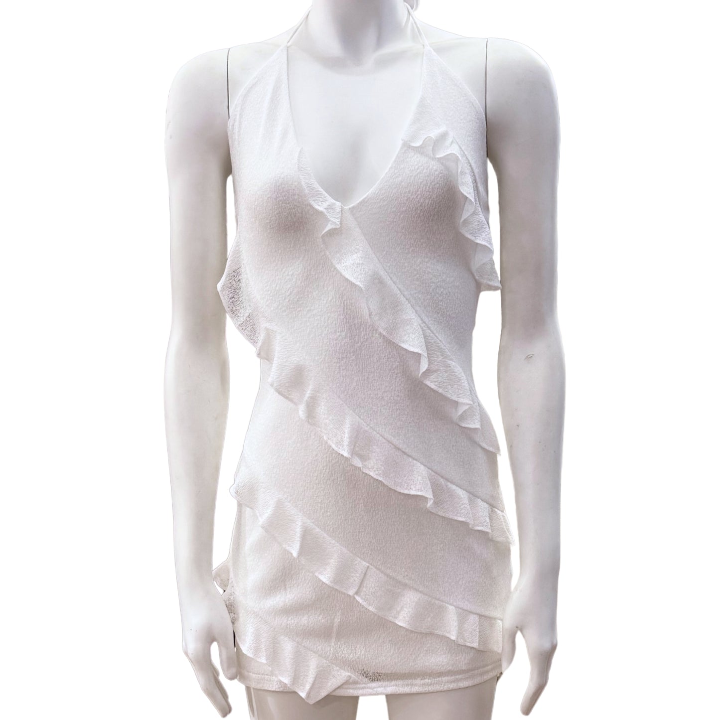 Ruffle Halter Mini Dress with Corset Tie Back