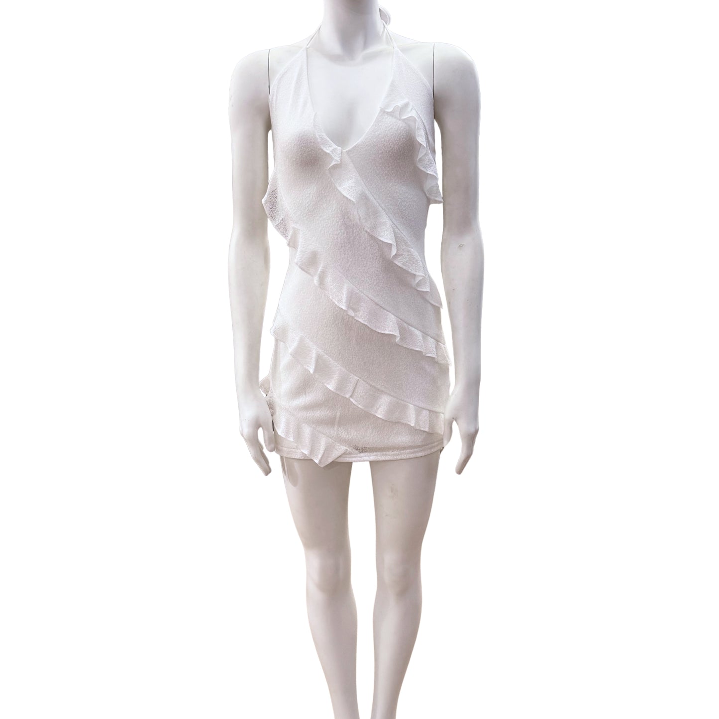 Ruffle Halter Mini Dress with Corset Tie Back