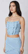 Load image into Gallery viewer, Light Blue Mesh Ruffled Top
