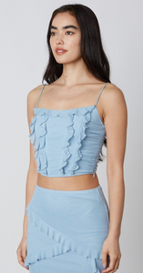 Light Blue Mesh Ruffled Top