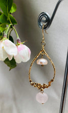 Load image into Gallery viewer, Dangly Gold Earrings with Pink Pearl

