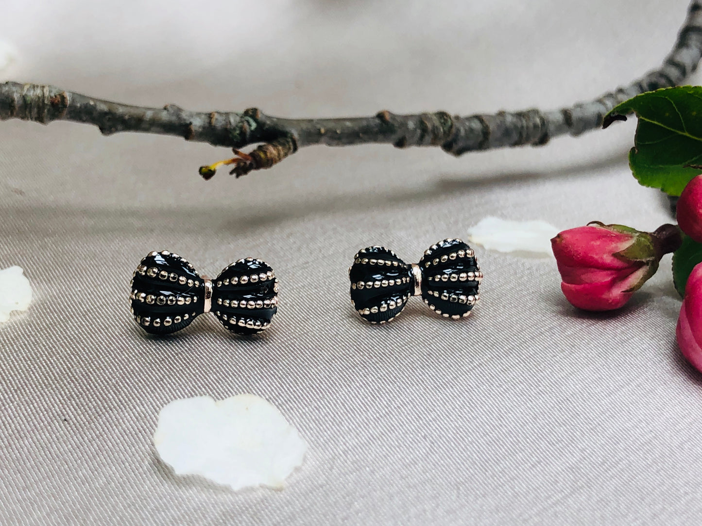 Black and Silver Bow Earrings