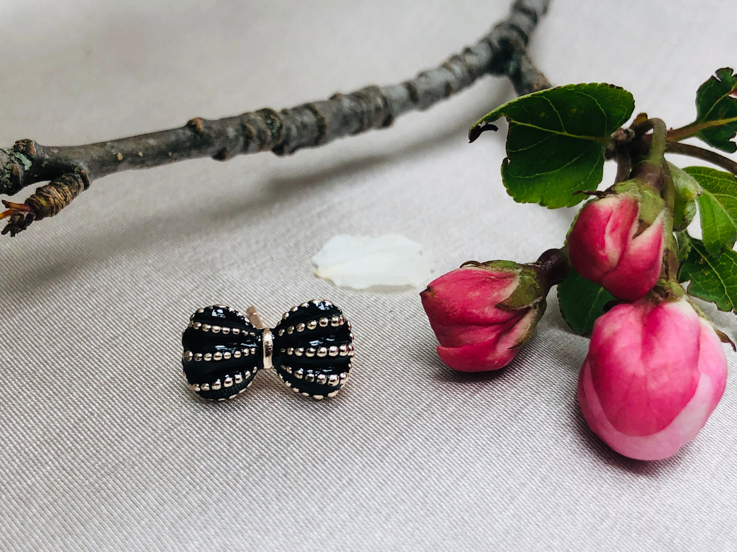 Black and Silver Bow Earrings