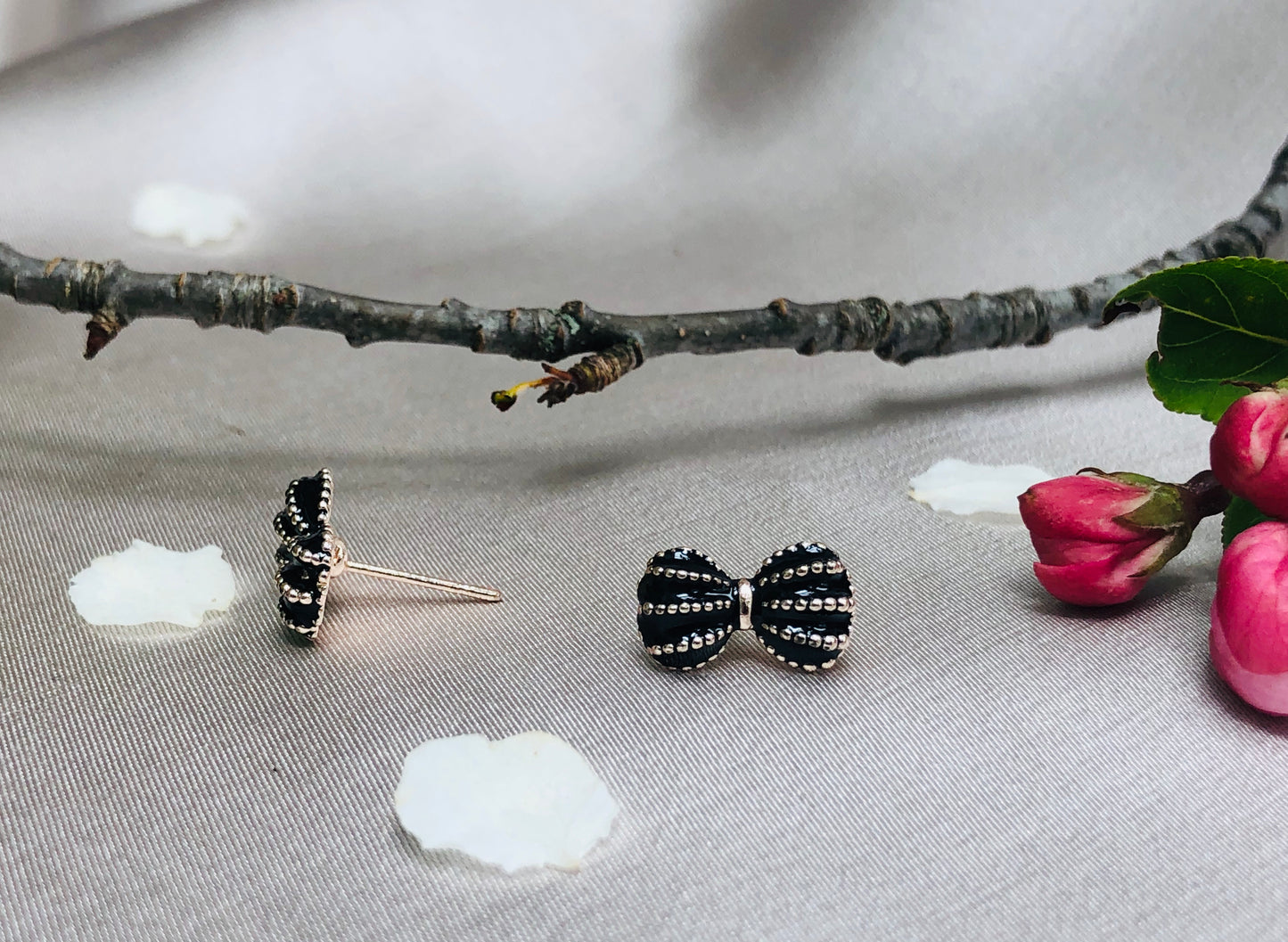 Black and Silver Bow Earrings