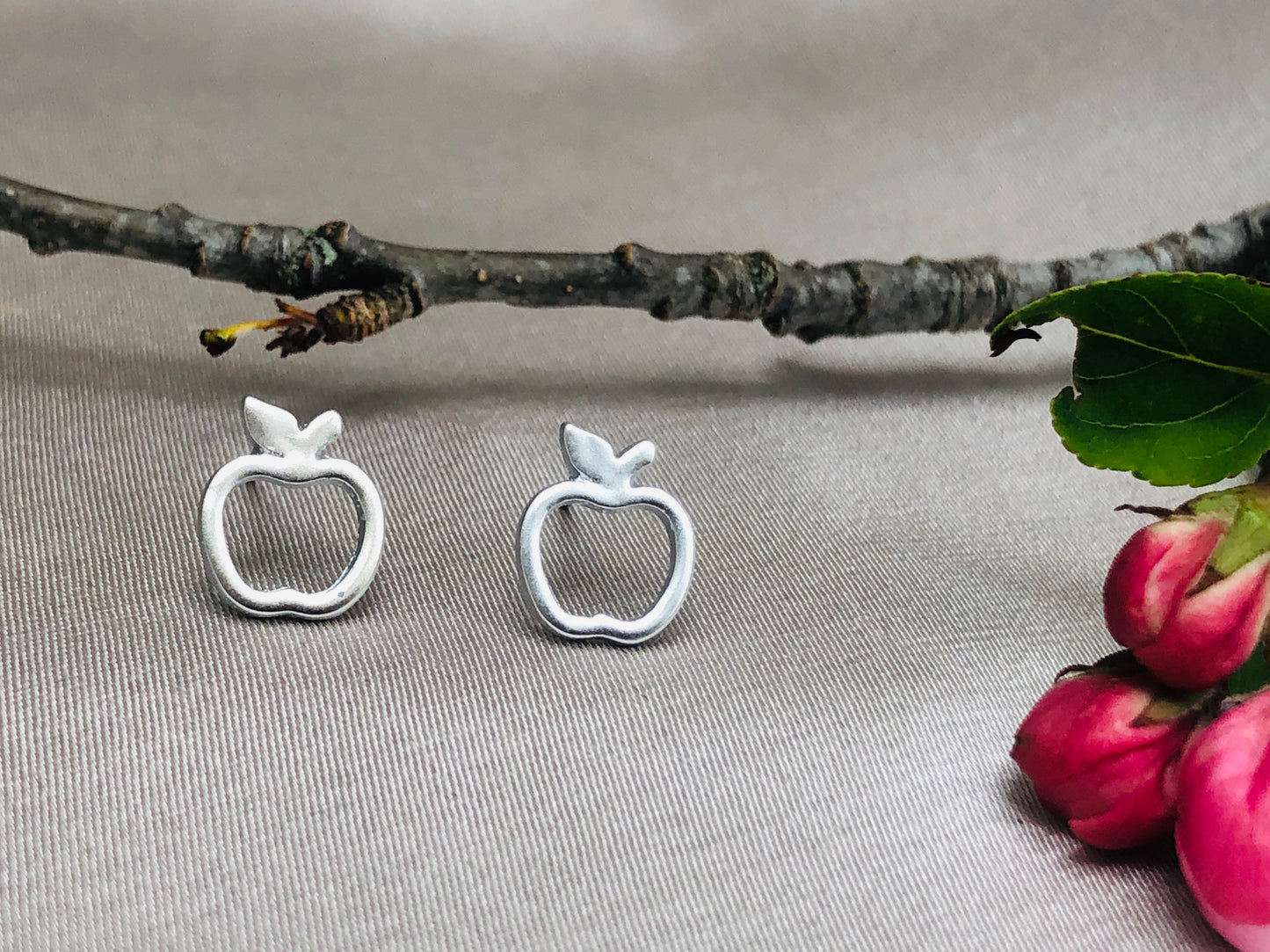 Silver Apple Earrings