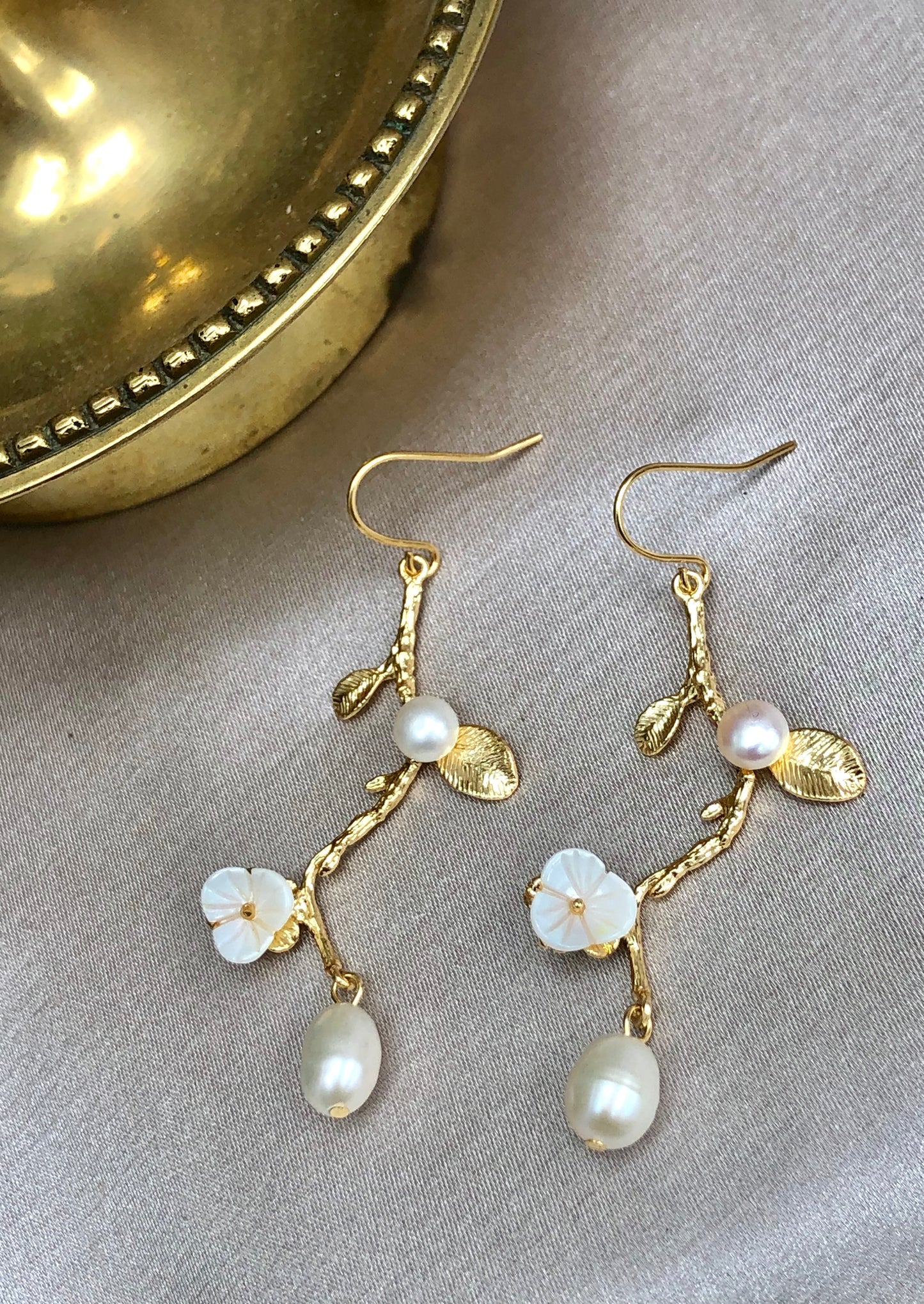 Pearl and Floral Vine Earrings