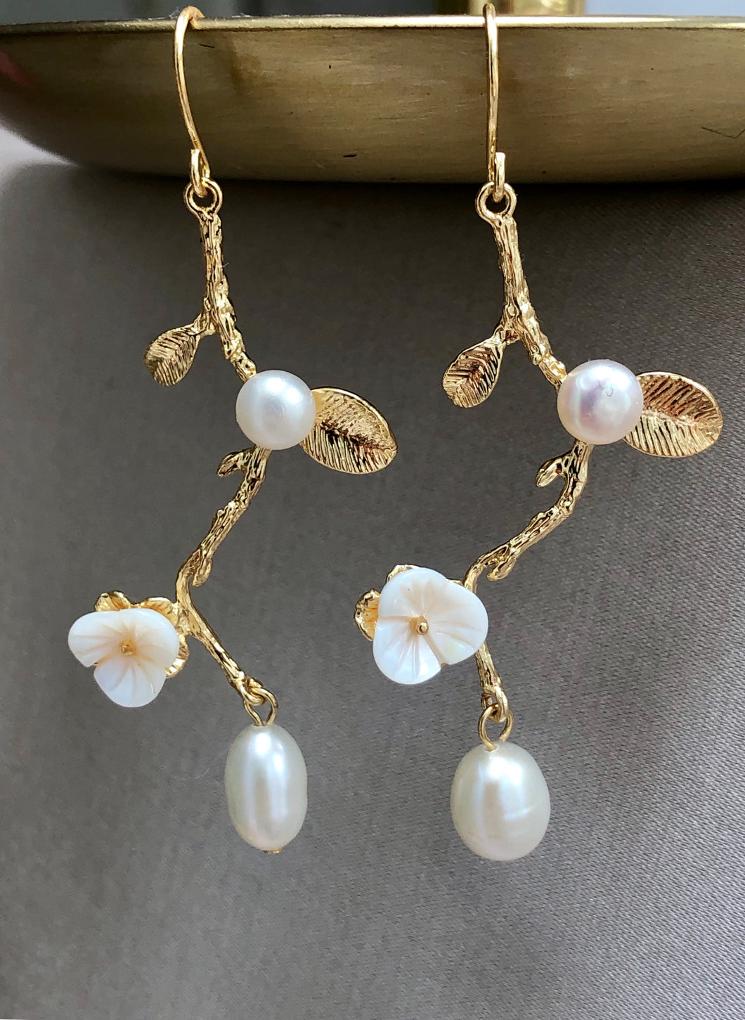 Pearl and Floral Vine Earrings