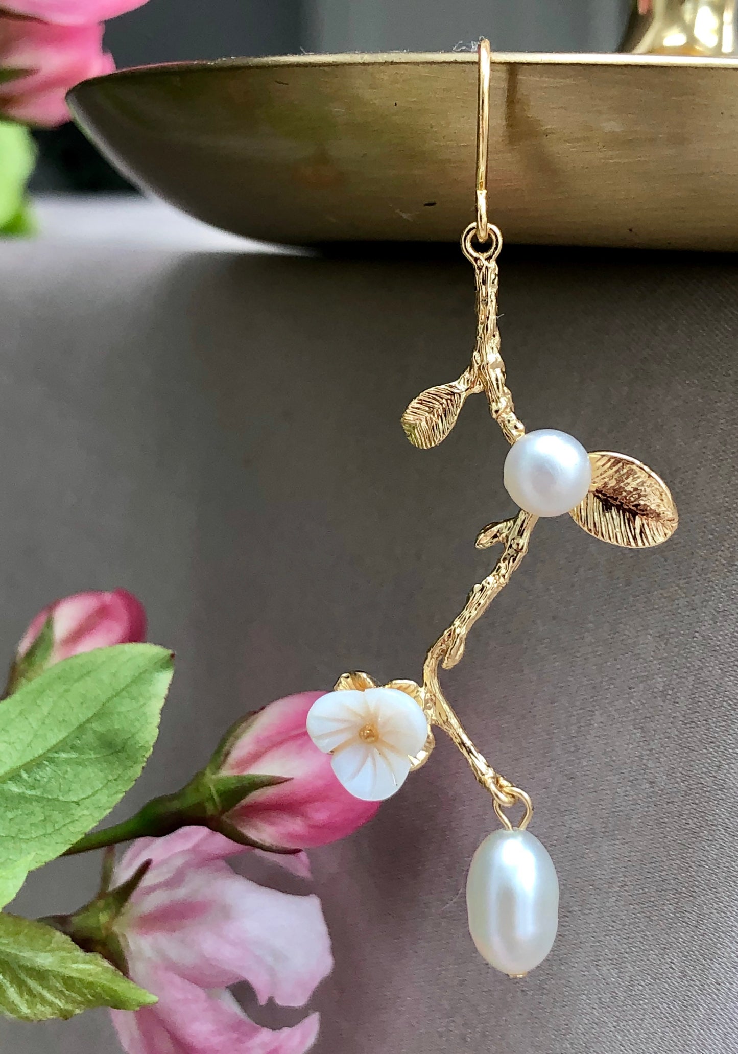 Pearl and Floral Vine Earrings