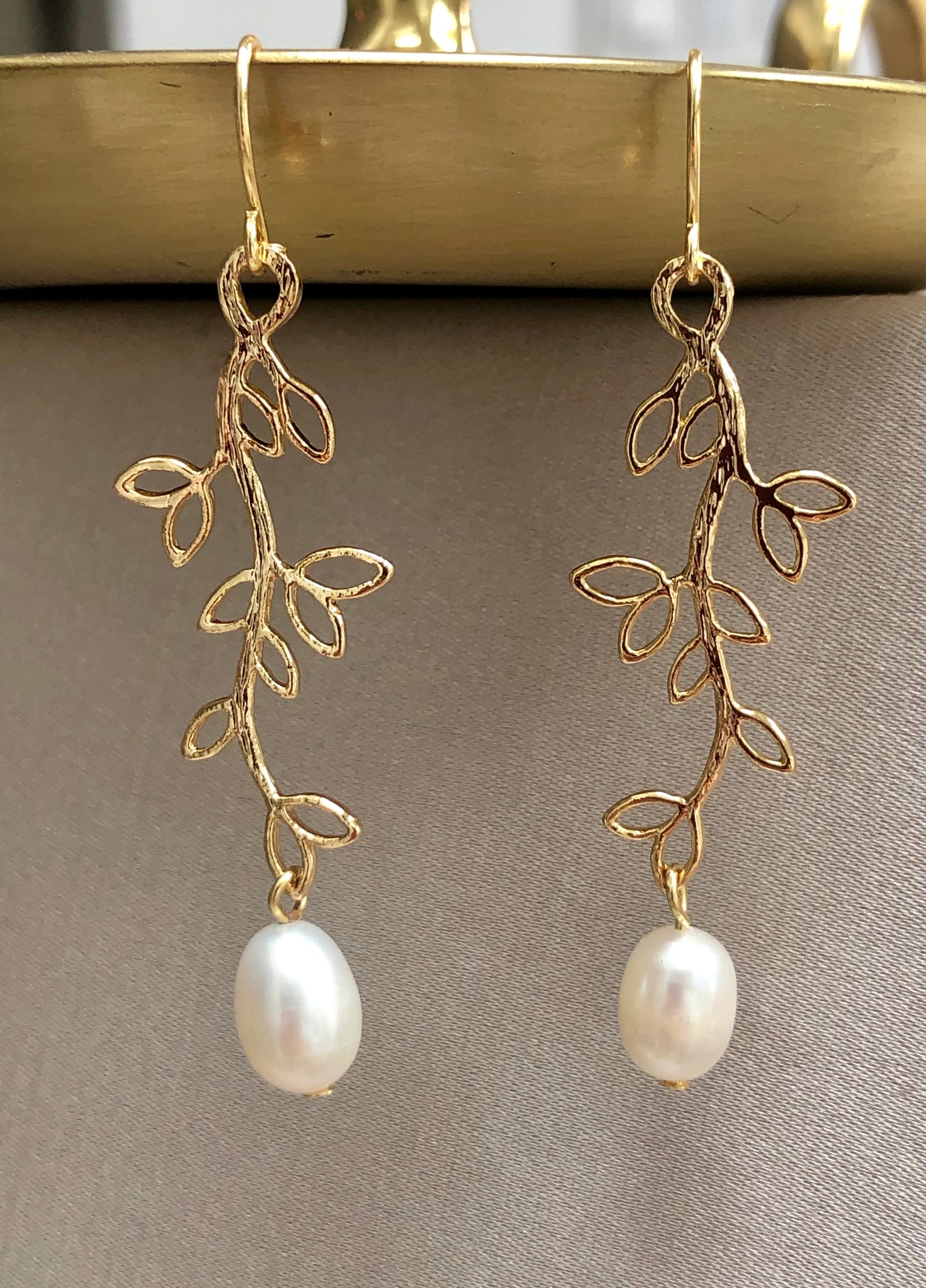 Pearl and Leaf Earrings