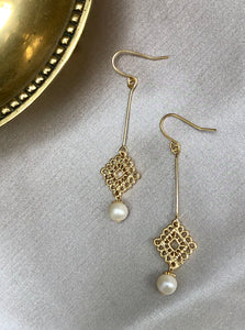 Pearls and Woven Gold Earrings