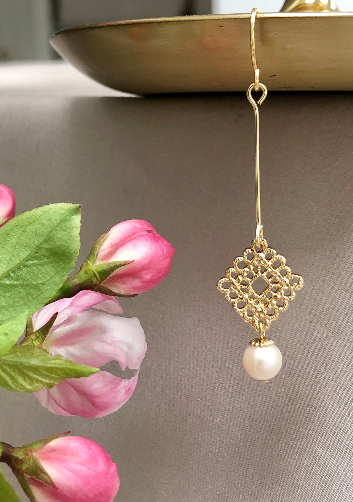 Pearls and Woven Gold Earrings