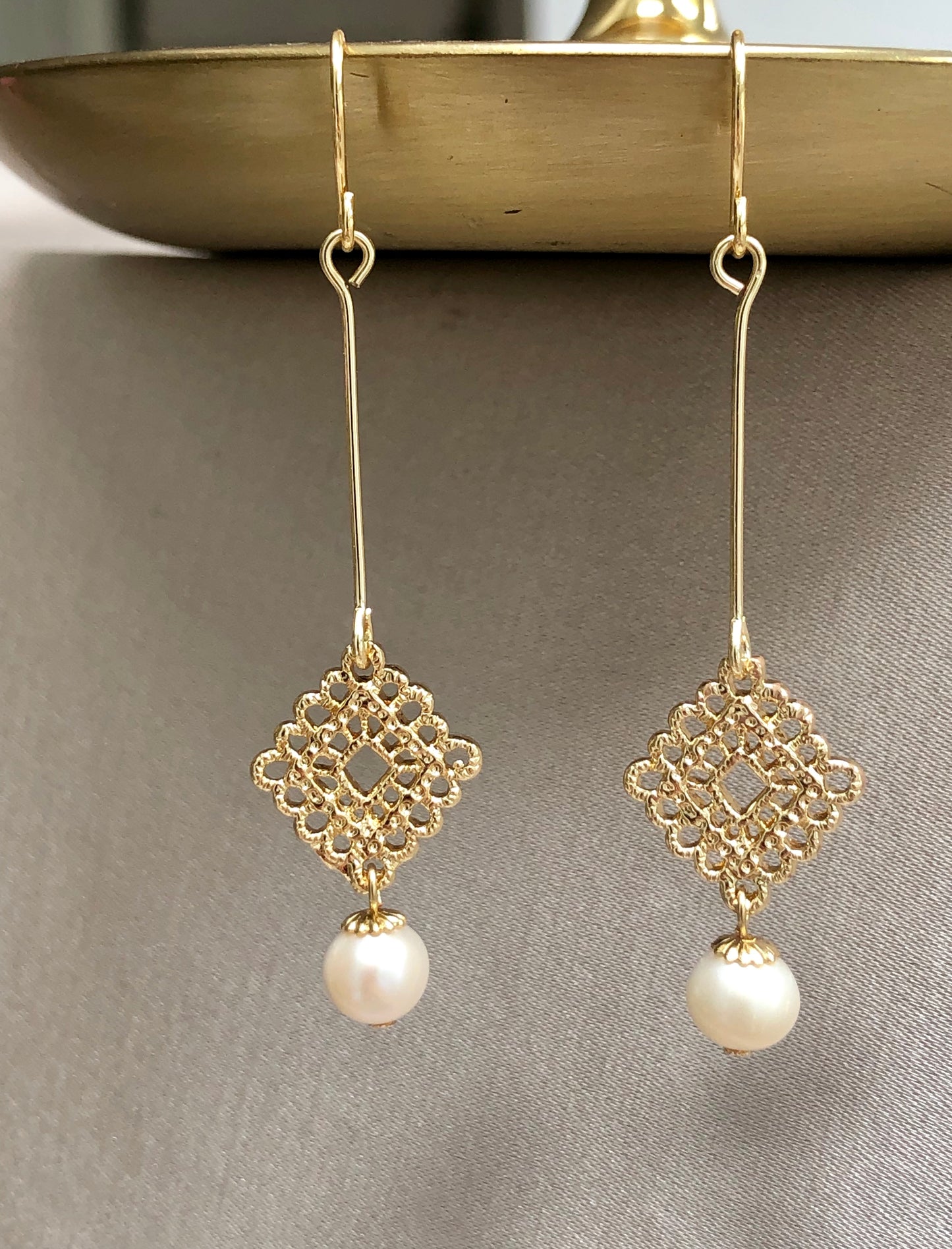 Pearls and Woven Gold Earrings