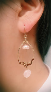 Dangly Gold Earrings with Pink Pearl