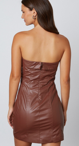 Faux Leather Mini Dress - Brown