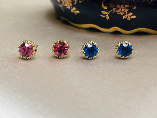 Diamond Studs in Pink or Blue