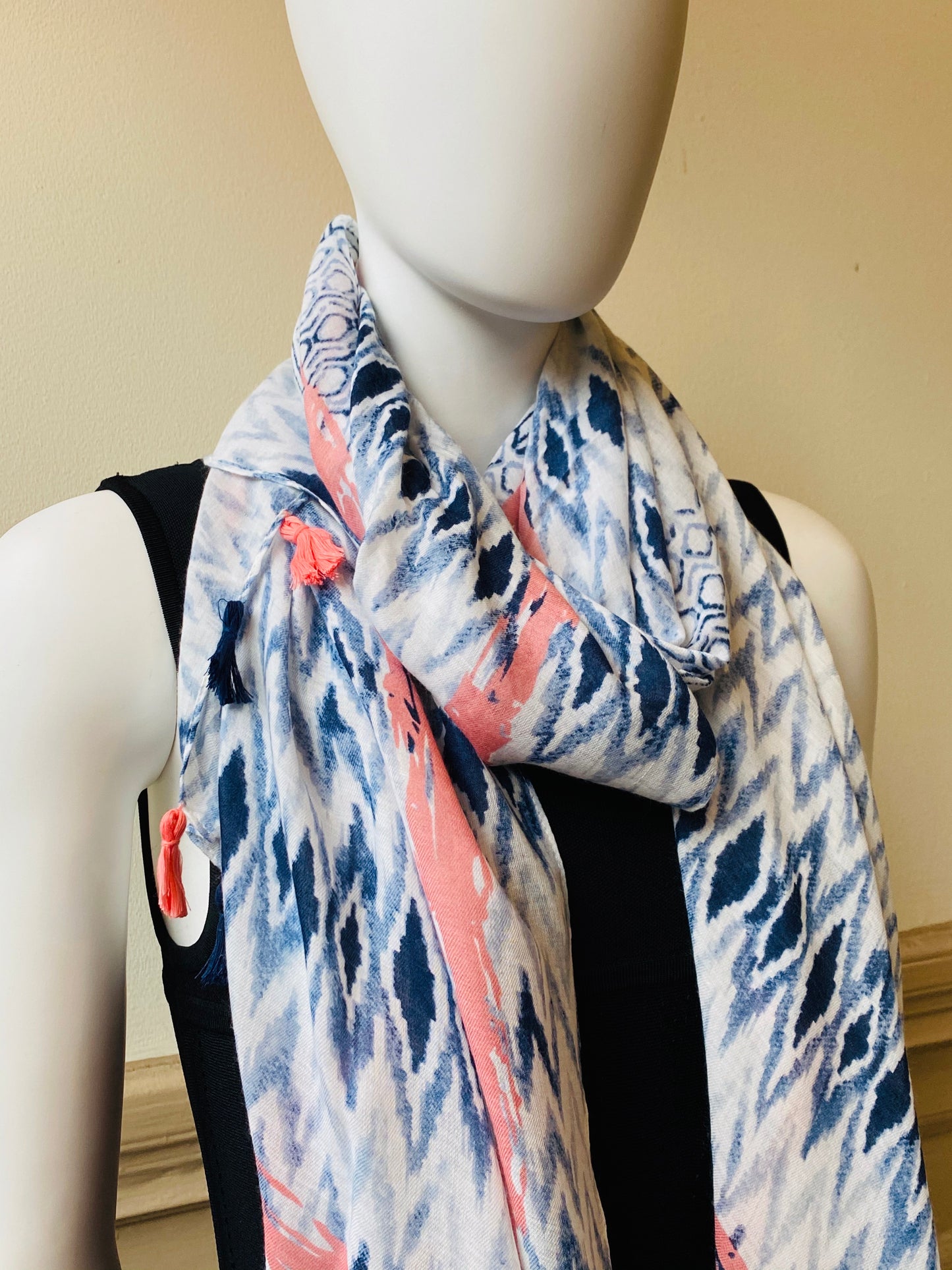 Peach and Blue Patterned Scarf