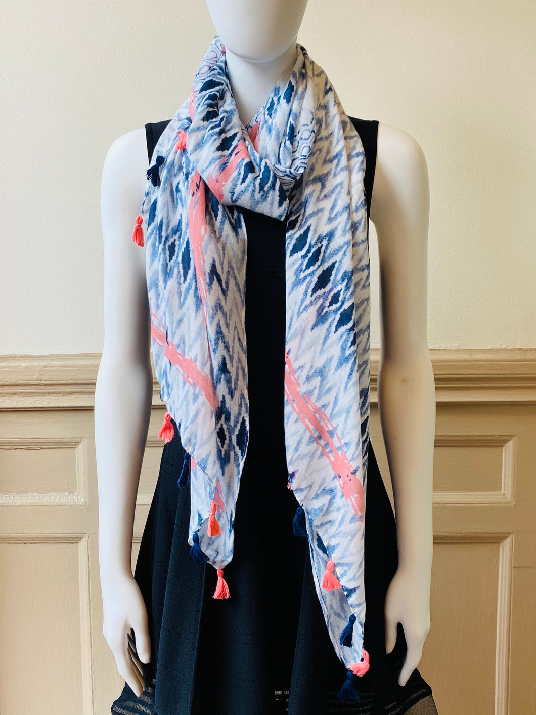 Peach and Blue Patterned Scarf