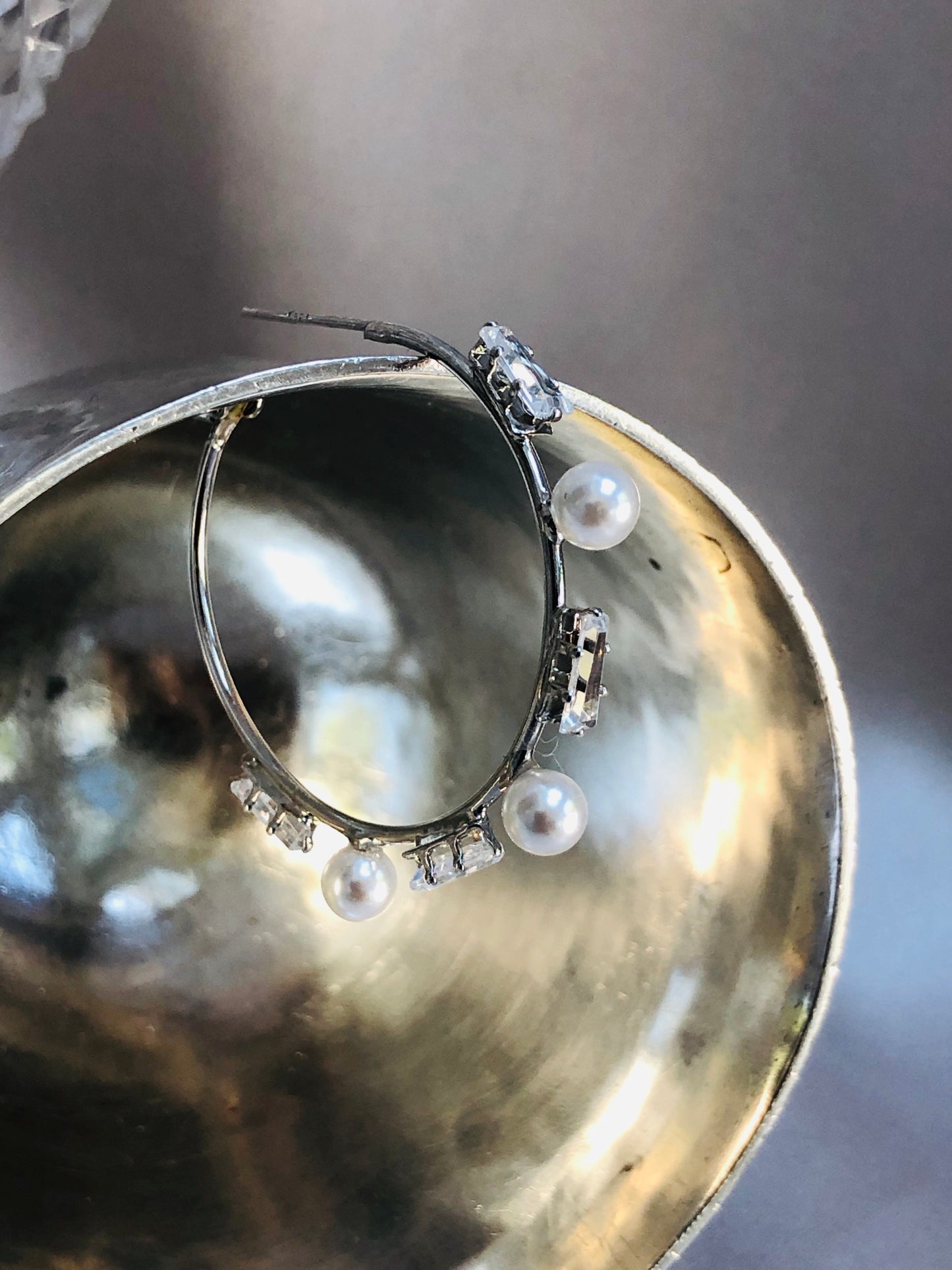 Pearl and Diamond Hoops