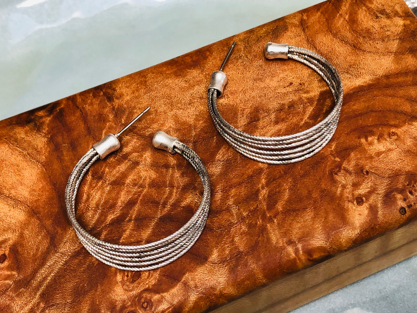Six Strand Silver Hoops