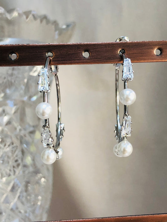 Pearl and Diamond Hoops