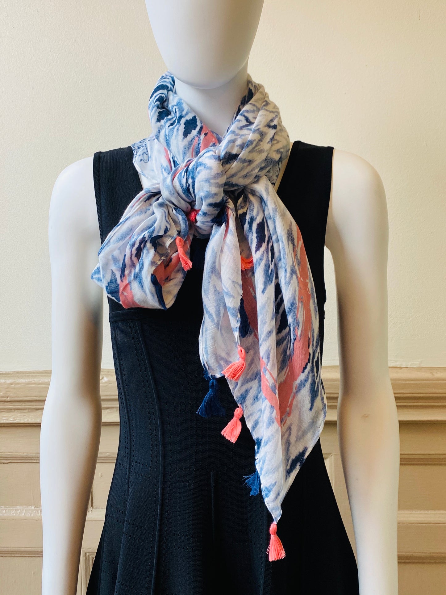 Peach and Blue Patterned Scarf