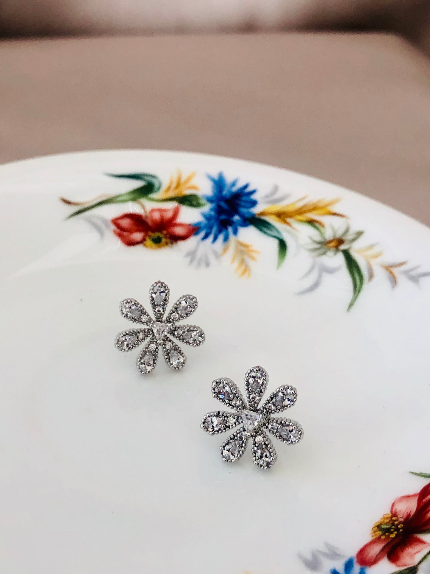 Floral Studs With Long Chains
