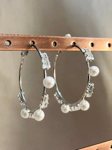 Pearl and Diamond Hoops