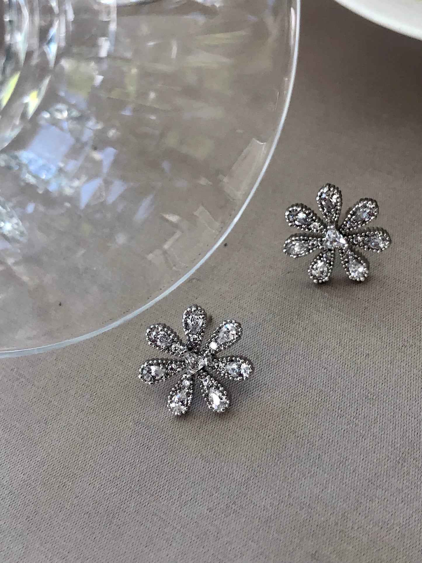 Floral Studs With Long Chains