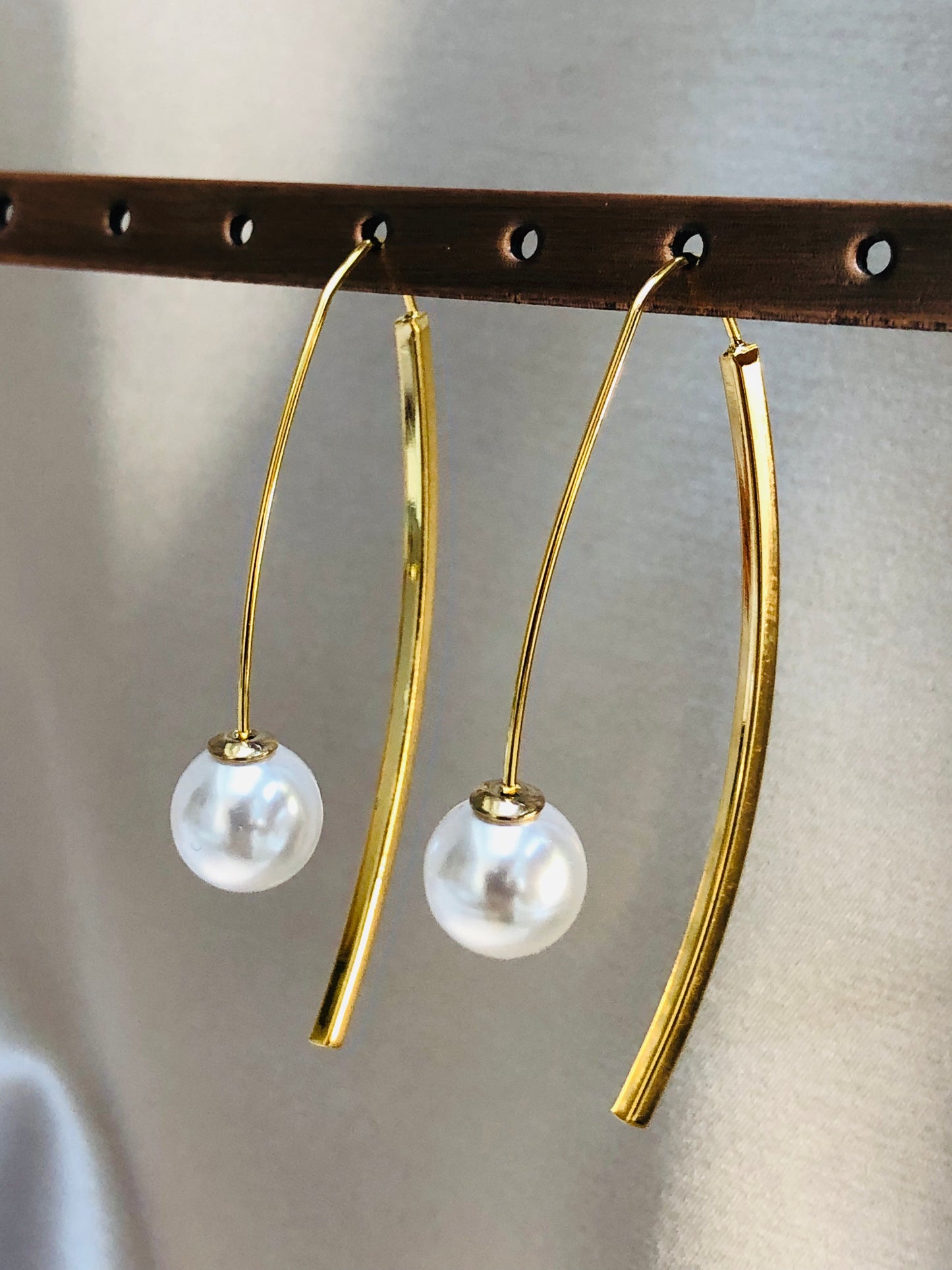 Gold and Pearl Loop Earrings