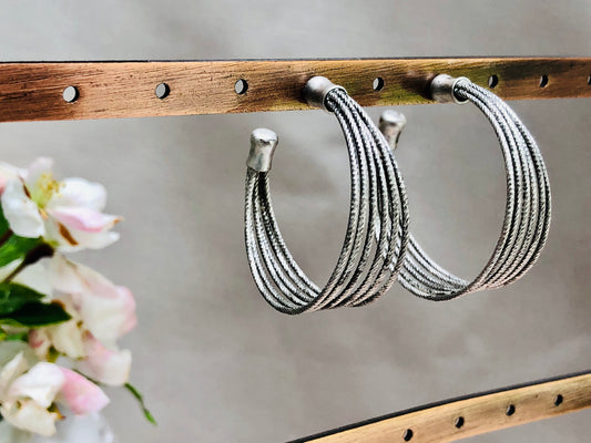 Six Strand Silver Hoops